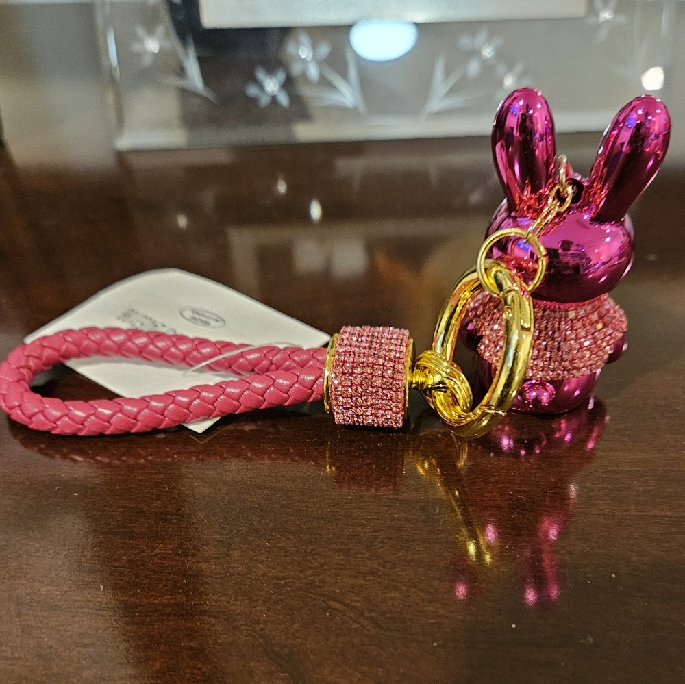 Rhinestone Pink Bunny Key Chain/Handbag Charm - Picture 9 of 9